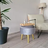 [en.casa] Samthocker Laholm Sitzhocker Polsterhocker Ø 40cm runder Pouf eleganter Hocker 4 goldene Metallbeine Dekor Schminkhocker für Wohnzimmer, Schlafzimmer Grau