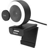 Hama Webcam mit Licht, Fernbedienung, Zoom, mobil (QHD 2K PC-Kamera mit Dual Mikrofon, Streaming-Cam, Ringlicht-Webcam Abdeckung, Autofokus, 360° drehen 89° neigen, 1/4-Zoll-Gewinde f. Stativ) schwarz