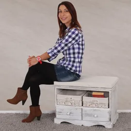 Mendler Sitzbank Kommode mit 2 Körben 42 x 62 x 33 cm Weiß