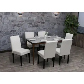 Mendler 6er-Set Esszimmerstuhl Littau, Stuhl Küchenstuhl Hochlehner, Stoff/Textil Cord Holz creme, dunkle Beine