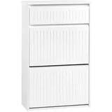 SoBuy Schuhschrank Weiß Holzwerkstoff, 61x100x26 cm, Garderobe, Schuhaufbewahrung, Schuhkipper mit 2 Klappen Schuhablage Schuhregal mit 4 Ablageflächen Schuhkommode FSR165-W