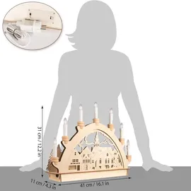 Brubaker 3D Lichterbogen - Schwibbogen mit LED Kerzen - Weihnachtsmarkt - Weihnachtsbeleuchtung aus Holz - 31 x 41 x 11 cm Handbemalte Weihnachtsdeko - Braun/Weiß