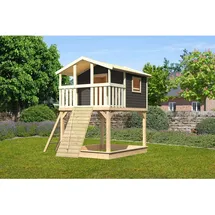 Karibu Spielhaus Benjamin mit Holzrampe Terragrau
