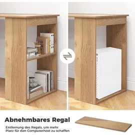 Costway Schreibtisch mit Bücherregal, Computertisch mit 6 Regalen, PC-Tisch mit Regal rechts oder Links, Bürotisch, 122 x 56 x 122 cm Natur
