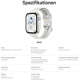 Honor Watch 2i BT 49,70 mm Gehäuse weiß Sportarmband weiß M