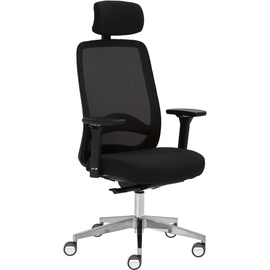 Mayer Sitzmöbel myTriton Stoff 30617 Bürostuhl mit Netzrücken, 4D-Armlehnen, Kopfstütze und Alu-Fußkreuz verchromt, schwarz/schwarz
