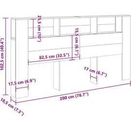 vidaXL Bett-Kopfteil mit Ablagen Altholz-Optik 200x18,5x102,5 cm