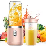 Smoothie Maker, Tragbarer Mixer, Standmixer, 400ML Elektrisch Maker, USB wiederaufladbarer, mit 2 Mischbecher, Rosa