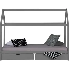 Homestyle4u Hausbett 90 x 200 cm Kiefer grau