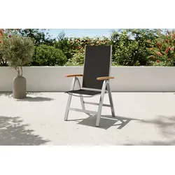 VILLANA Klappstuhl, silber, Alu/Textilene/Eukalyptus, verstellbar, hohe Belastbarkeit
