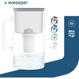 Wessper Wasserfilterkanne Aus Glas 3 L Grau Kompatibel Mit Brita Classic -wasserfilterkartuschen | Inklusive 1 Wasserfilter-kartusche - Grau