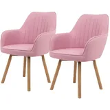 holz4home® 2er Set Esszimmerstuhl Sessel I Gepolsterter Wohnzimmerstuhl mit Holzbeinen I Sitz & Armlehnen gepolstert Beine aus Eichenholz I Stuhl für Wohnzimmer Esszimmer Schlafzimmer (Rosa)
