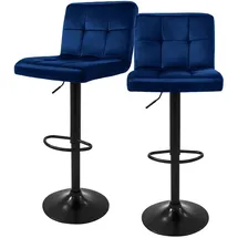ML-Design Barhocker 2Er Set aus Samt Blau Gepolsterter Barstuhl mit Rückenlehne