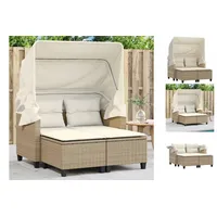 vidaXL Gartensofa 2-Sitzer mit Dach und Hockern Beige Poly Rattan