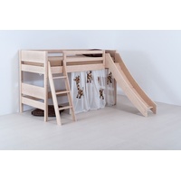 Natur24 Kinderbett Kinder-Hochbett Castello 90x200cm Fichte Weiß lackiert Leiter Rutsche weiß