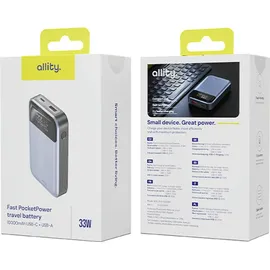 allity APB-200 PD, QC 33W 10000 mAh USB Quick Charge LiPo USB-A, USB-C® Grau