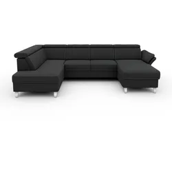 Wohnlandschaft SIT & MORE "Vincenzo U-Form", schwarz, B:317cm H:84cm T:93cm, Sofas, inklusive Kopfteilverstellung, wahlweise mit Bettfunktion, Bettkasten
