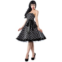 Bandeaukleid 50er Jahre Pin Up Rockabilly Kleid Retro Tanzkleid Bandeau dots schwarz|weiß 2XL