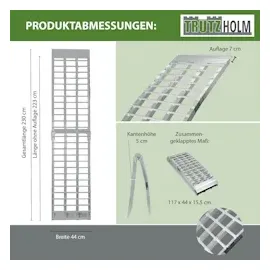 Trutzholm 1 x Auffahrrampe 230 cm Traglast 680 kg Alu klappbar grau Riffelstab Rampe Verladerampe