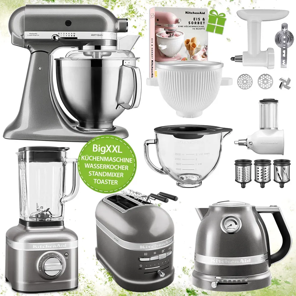 KitchenAid Artisan 5KSM185PSEMS BigXXL mit Toaster, Wasserkocher + Standmixer
