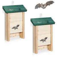 Relaxdays Fledermauskasten 2er Set, Dunkelgrün,Hellbraun