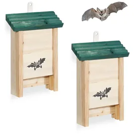 Relaxdays Fledermauskasten 2er Set, Dunkelgrün,Hellbraun