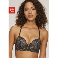 Push-up-BH JETTE, Damen, Gr. 75, Cup C, braun (schwarz, toffee), Spitze, Obermaterial: 90% Polyamid, 10% Elasthan, feminin, BHs Spitzen-BH Spitzenwäsche BH Push-up-BH, mit raffinierten Trägern in Bänder-Optik, sexy Dessous