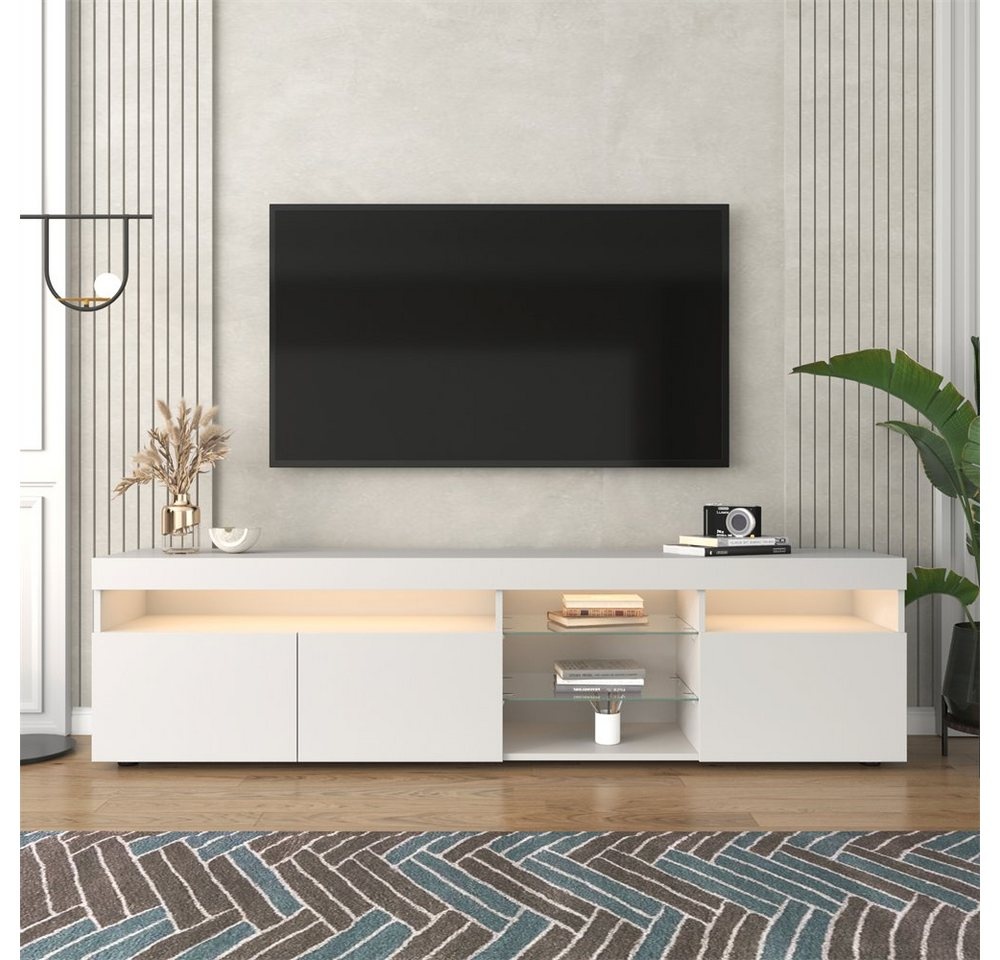 Celya TV-Schrank Moderner TV-Schrank helles Panel, variable LED-Beleuchtung, Wohn- und Esszimmer 180cm weiß