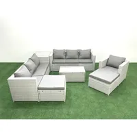 Polyrattan Sofa Gartenmöbel Set Mit Sessel Rechteckiger Couchtisch 2 Hohen Hockern Beistelltisch Hellgrau Gemischt - Fimous