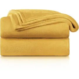 Blumtal Fleecedecke 270x230 cm - Oeko-Tex zertifizierte Kuscheldecke - Wohndecke 270x230 cm - weiche Decke Couch als Wohn- & Kuscheldecke - Flauschdecke - Wohnzimmerdecke - Spicy Mustard - Gelb