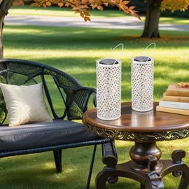 Marrakesch Orient & Mediterran Interior 2er Set Moderne Solarlaterne Solar Laterne Windlicht Lampe Outdoor Joran Weiss