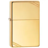 Zippo Sturmfeuerzeug - Vintage, High Polish Brass, Base Model - Nachfüllbar - Wiederverwendbar - Windfestes Design - Geschenkbox - Made in USA