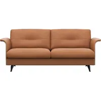flexlux 2,5-Sitzer FLEXLUX "Glow Sofa, Couch, Premium-Sitzkomfort: Kaltschaum & Federkern", braun (modern cognac braun), B:191cm H:81cm T:91cm, 100% Echteder, Sofas, Armlehnenblende in geölter Eiche, Fuß schwarz