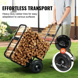 Vevor Kaminholzwagen Pulverbeschichteter Stahl 67 x 52 x 110 cm inkl. Bungee-Seil Bodennetz