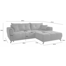 MID.YOU Ecksofa Cord 4-Sitzer Grau