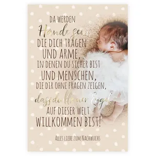 KE - Glückwunsch-Karte zur Geburt für Jungen oder Mädchen, mit Umschlag, DIN B6, Babykarte, Baby Geburtskarte, Karte zum Baby, Motiv: Engel