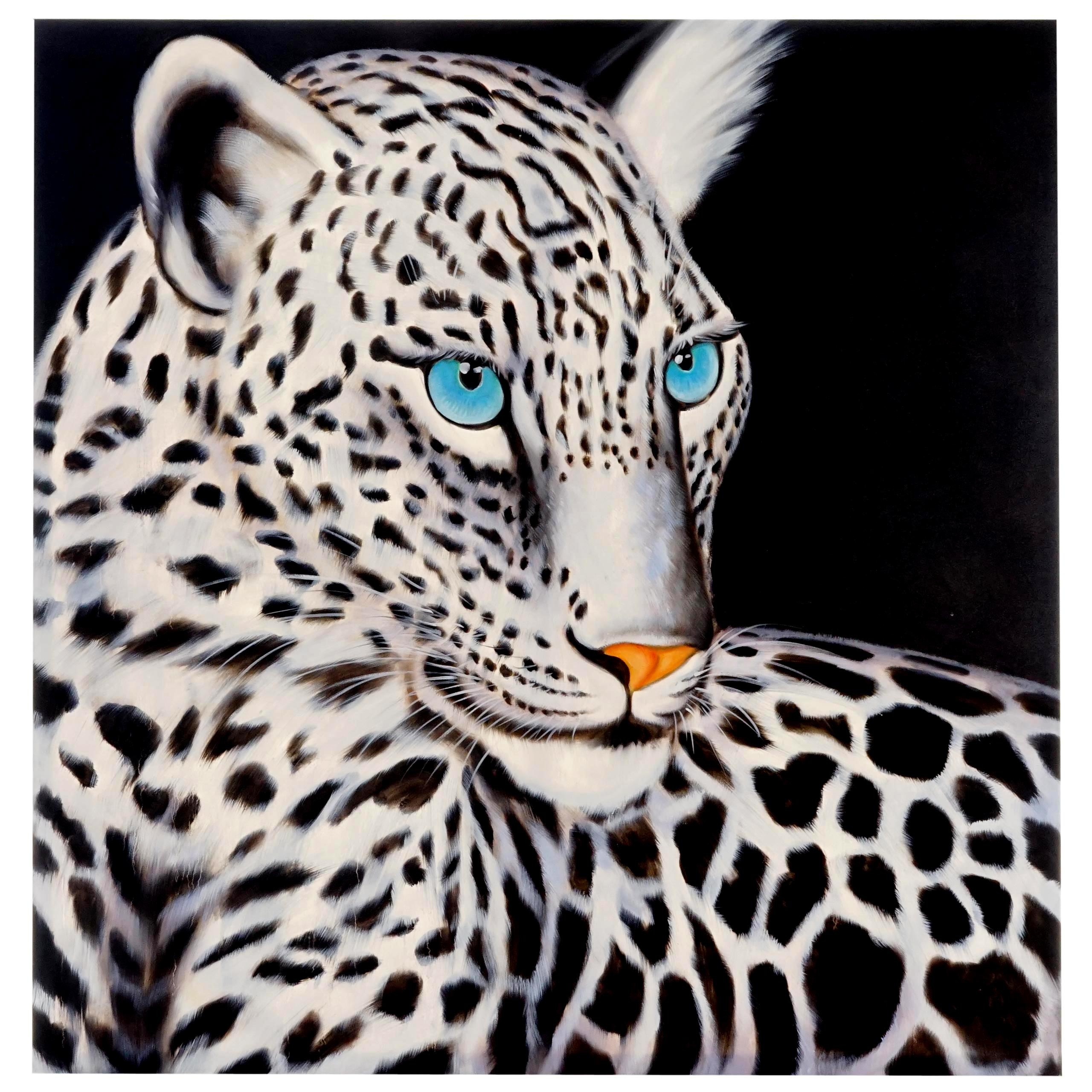 Ölgemälde Weißer Leopard, 100% handgemaltes Wandbild Gemälde XL, 100x100cm