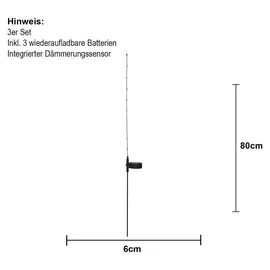 STAR Solarleuchte Glas/Kunststoff/Metall H 80 cm 3er Set Schwarz