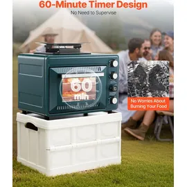 Vevor Outdoor Ofen 2 in 1 tragbarer Campingofen, einstellbare Feuerrate, 60-Minuten-Timer, winddicht, mit Grillrost und Bratblech, für Campingausrüstung Picknick im Garten Kochen im Freien