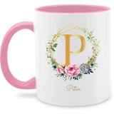 Tasse Tassen 325ml - Name - Anfangsbuchstabe Geschenkidee - Individuelles Geschenk mit Namen personalisiert Buchstaben bedrucken Custom Gift selbst gestalten - 325 ml - Rosa - namenstassen