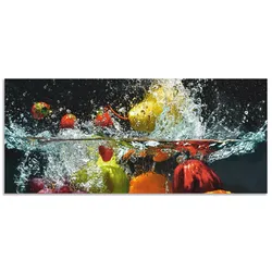 Küchenrückwand ARTLAND "Spritzendes Obst auf dem Wasser", bunt, B:150cm H:65cm, Aluminium, Spritzschutzwände, Alu Spritzschutz mit Klebeband, einfache Montage