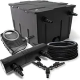 Wiltec SunSun, Brunnen + Gartenteich, Teichfilter Set 60000l 18W Teichklärer NEO8000 70W Pumpe 25m Schlauch