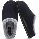 KuaiLu Hausschuhe Herren Memory-Schaum aus Warme Bequeme Plüsch Futter Männer Clog Pantoffeln Handgemachte Stitch Suede Slip-On Kuschelschuhe mit Komfort stützend Drinnen Draussen Schwarz Größe 48 - 48 EU