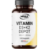 Vitamin D3 K2 Depot 240 Kapseln Hochdosiert - 5.000 IE Vitamin D3 + 200 mcg Vitamin K2 MK7 All Trans I Ohne Zusätze, Hergestellt in DE.