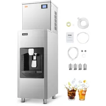 Vevor gewerblicher Eisbereiter, 200 kg/Tag, großer Eisvorratsbehälter mit 80 kg & automatischer Eisausgabe (9 kg/min), selbstreinigende Eismaschine mit Touchscreen für Bar Café Restaurant