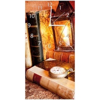 Wallario Wanduhr Antike Laterne mit Kerze alten Büchern und Taschenuhr (Uhr aus Acryl) braun