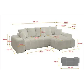 altdecor Ecksofa Cord 2-Sitzer Beige