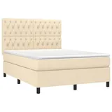 vidaXL Boxspringbett mit Matratze & LED Creme 140x200 cm Stoff