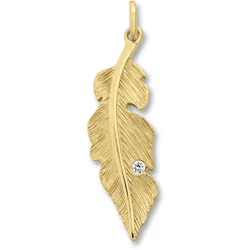 Ketten-Anhänger ONE ELEMENT "Zirkonia Feder Anhänger aus 333 Gelbgold", gold, Schmuckanhänger, Mädchen, Gelbgold 333, Damen Gold Schmuck Feder