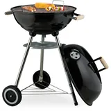 Relaxdays Kugelgrill, Ø 44 cm Grillrost, Outdoor BBQ, Holzkohlgrill m. Rädern & Standfuß, Auffangschale, Smoker, schwarz